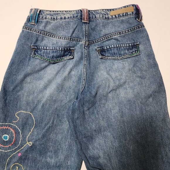 Cello Embroidered High Rise Wide Leg Cargo Pants Y2K Baggy - Picture 2 of 5